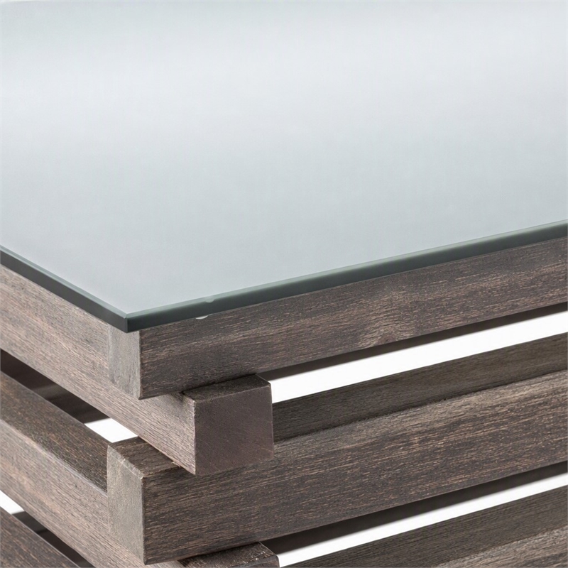 Bowery Hill Transitional Solid Wood Coffee Table with Glass Top in Grey