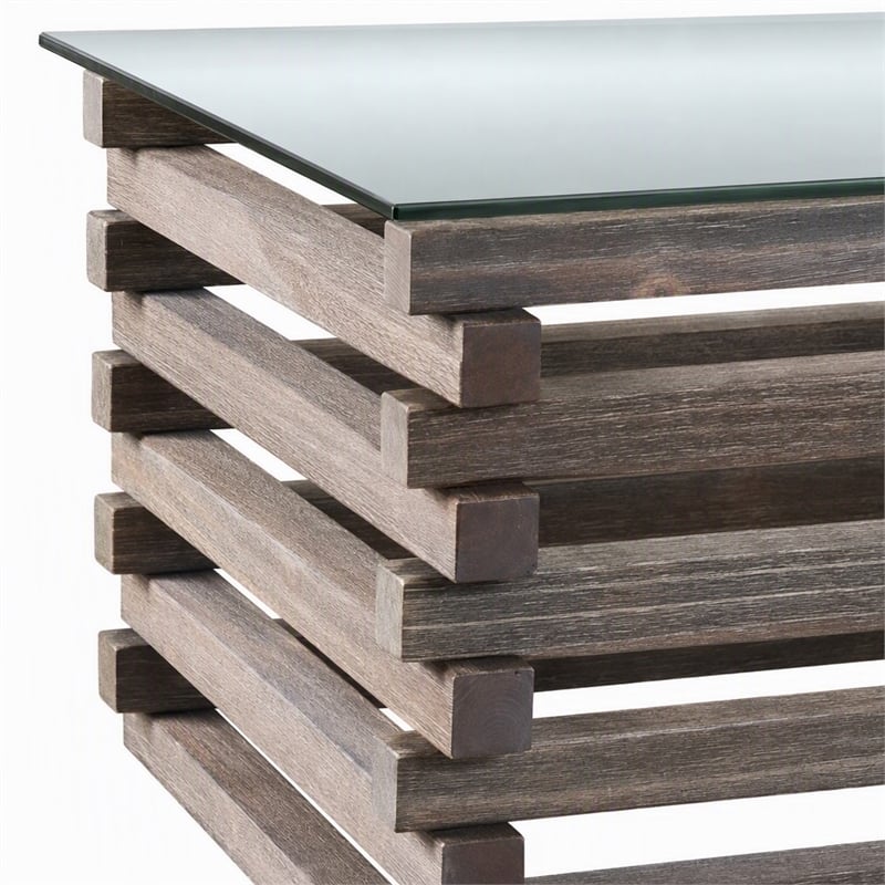 Bowery Hill Transitional Solid Wood Coffee Table with Glass Top in Grey