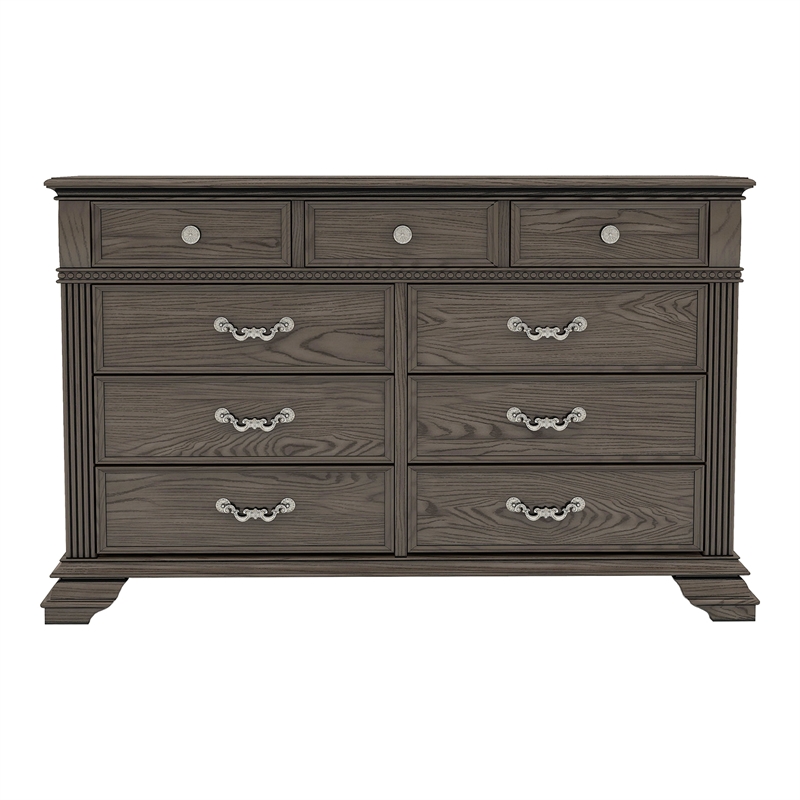 Bowery Hill Traditional 9-Drawer Wood Dresser in Gray Finish