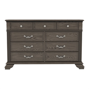 Bowery Hill Traditional 9-Drawer Wood Dresser in Gray Finish