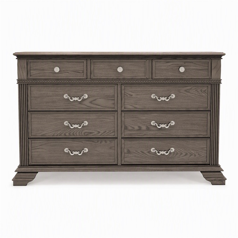 Bowery Hill Traditional 9-Drawer Wood Dresser in Gray Finish