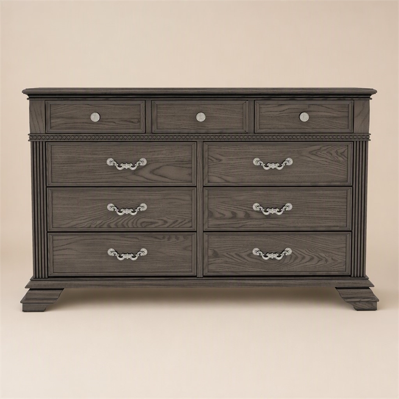 Bowery Hill Traditional 9-Drawer Wood Dresser in Gray Finish
