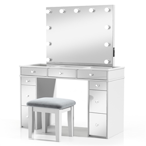 Bowery Hill Solid Wood 3-Piece Vanity Set with USB in White Finish