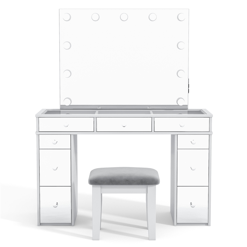 Bowery Hill Solid Wood 3-Piece Vanity Set with USB in White Finish