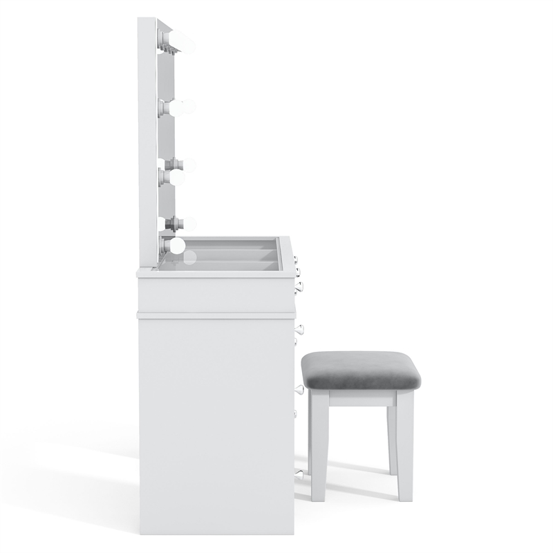 Bowery Hill Solid Wood 3-Piece Vanity Set with USB in White Finish