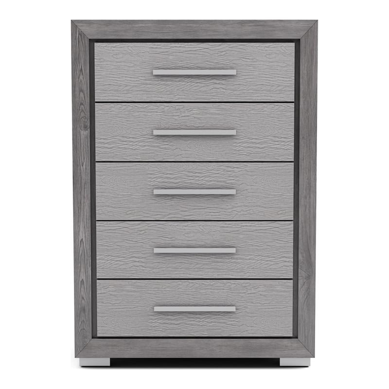 Bowery Hill Transitional Wood 5-Drawer Chest in Gray