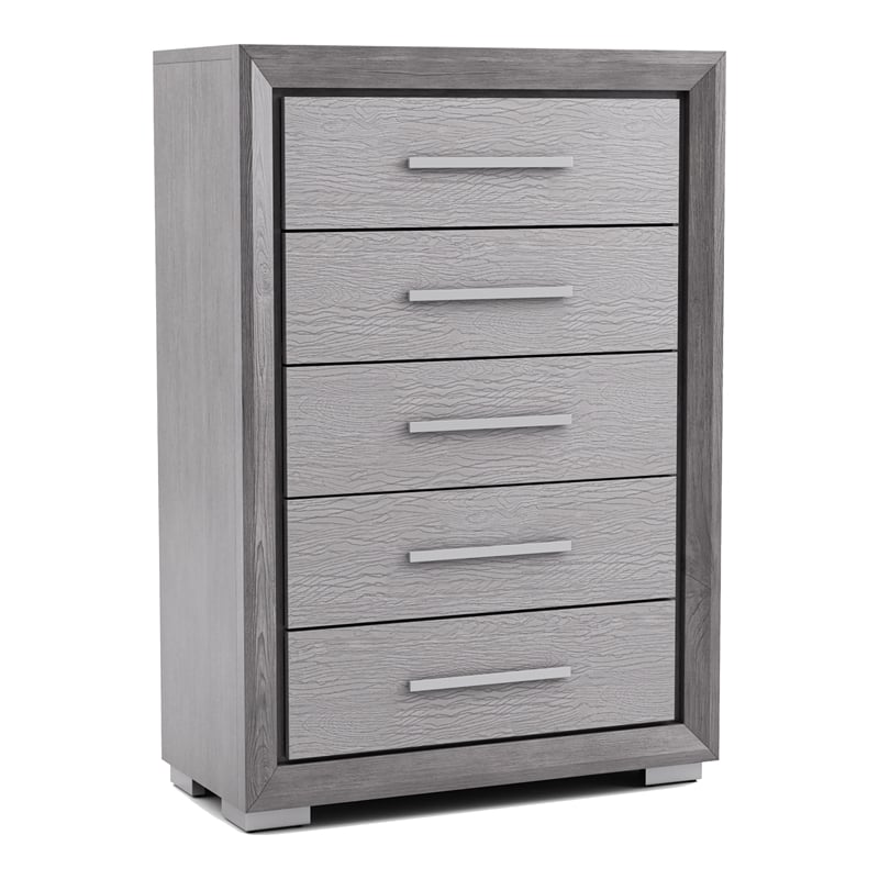 Bowery Hill Transitional Wood 5-Drawer Chest in Gray