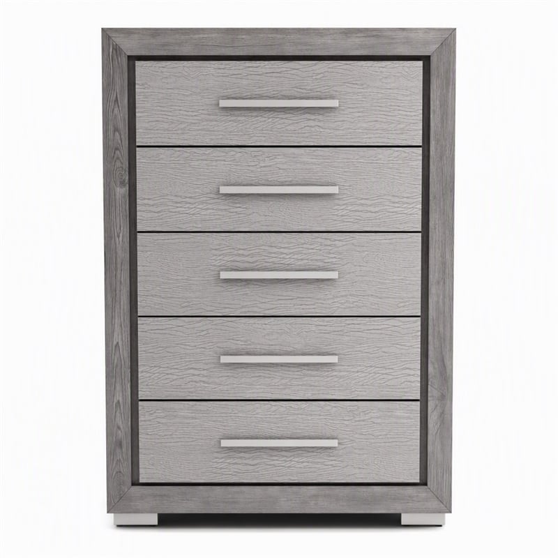Bowery Hill Transitional Wood 5-Drawer Chest in Gray