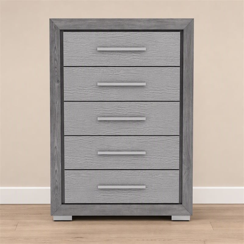 Bowery Hill Transitional Wood 5-Drawer Chest in Gray