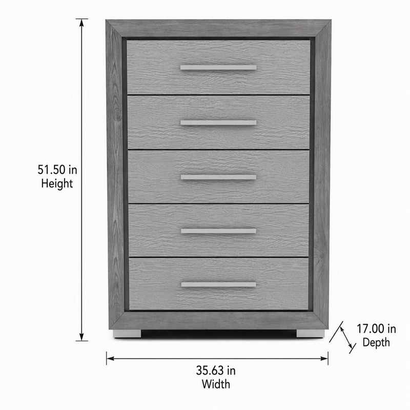 Bowery Hill Transitional Wood 5-Drawer Chest in Gray