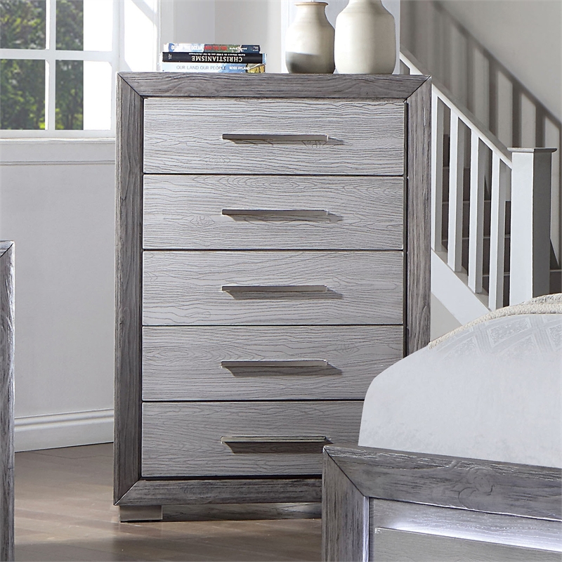 Bowery Hill Transitional Wood 5-Drawer Chest in Gray