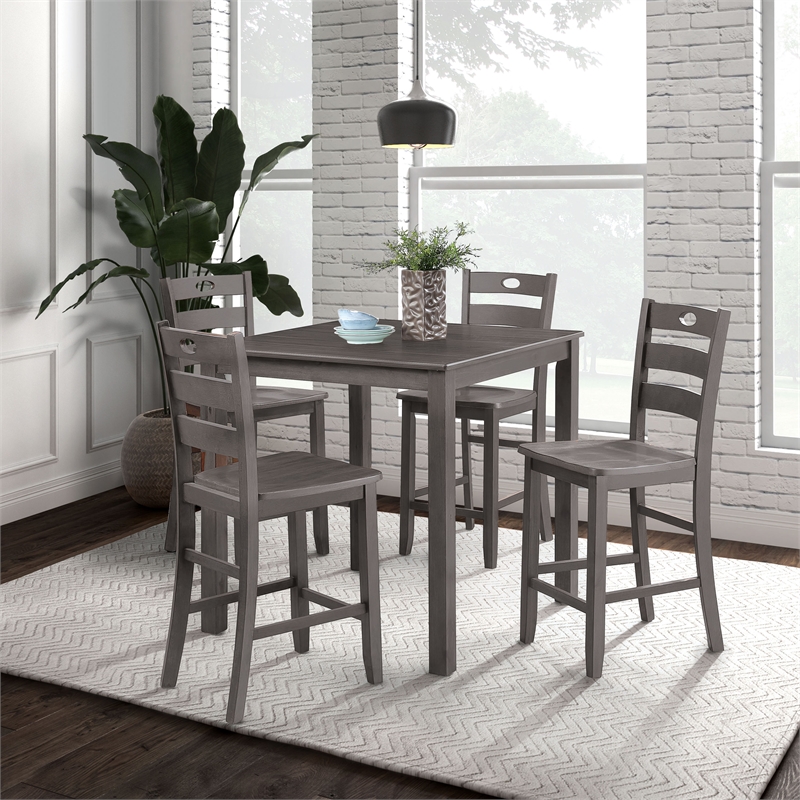 Bowery Hill 5-Piece Rubberwood Counter Height Dining Set in Gray