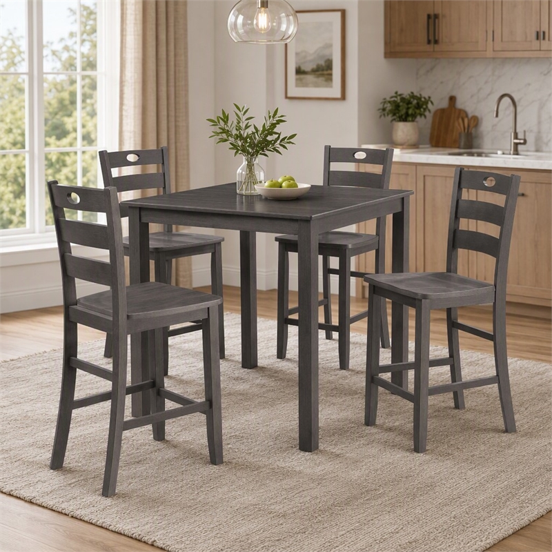 Bowery Hill 5-Piece Rubberwood Counter Height Dining Set in Gray