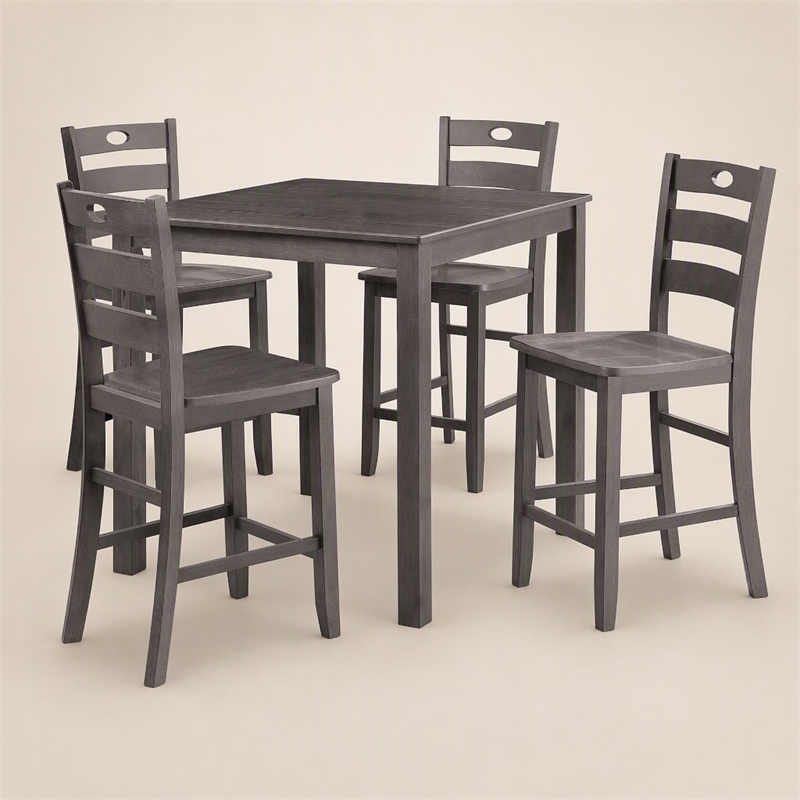 Bowery Hill 5-Piece Rubberwood Counter Height Dining Set in Gray