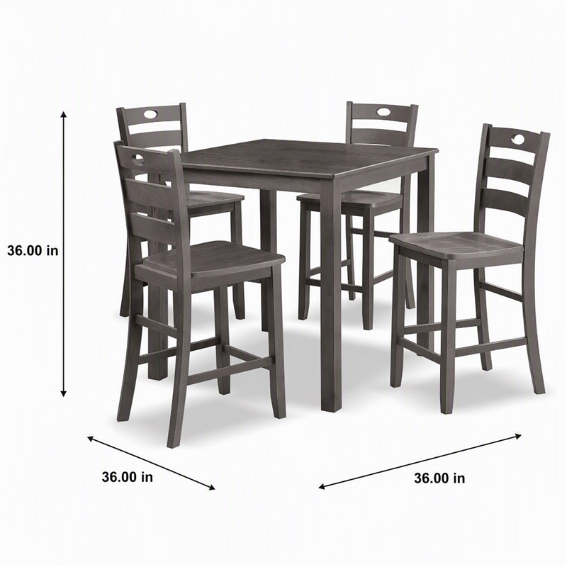 Bowery Hill 5-Piece Rubberwood Counter Height Dining Set in Gray