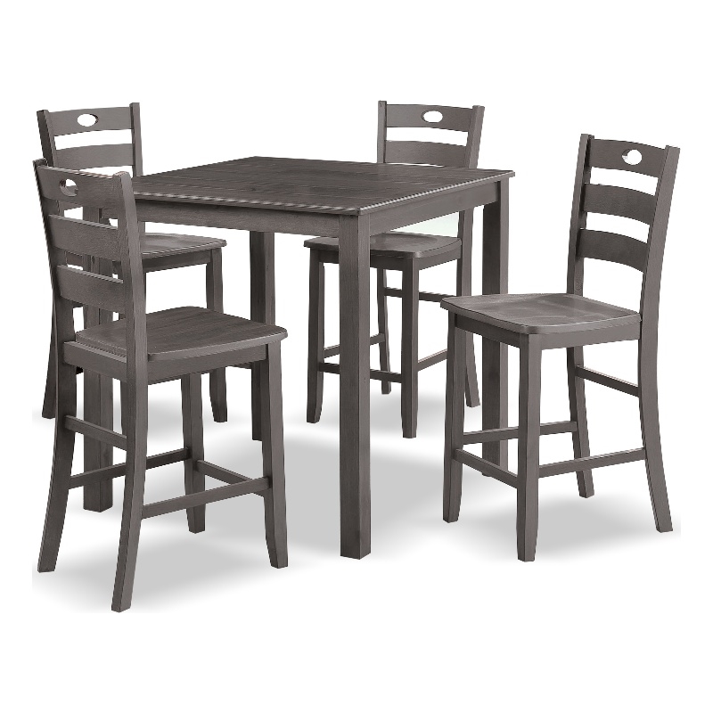 Bowery Hill 5-Piece Rubberwood Counter Height Dining Set in Gray