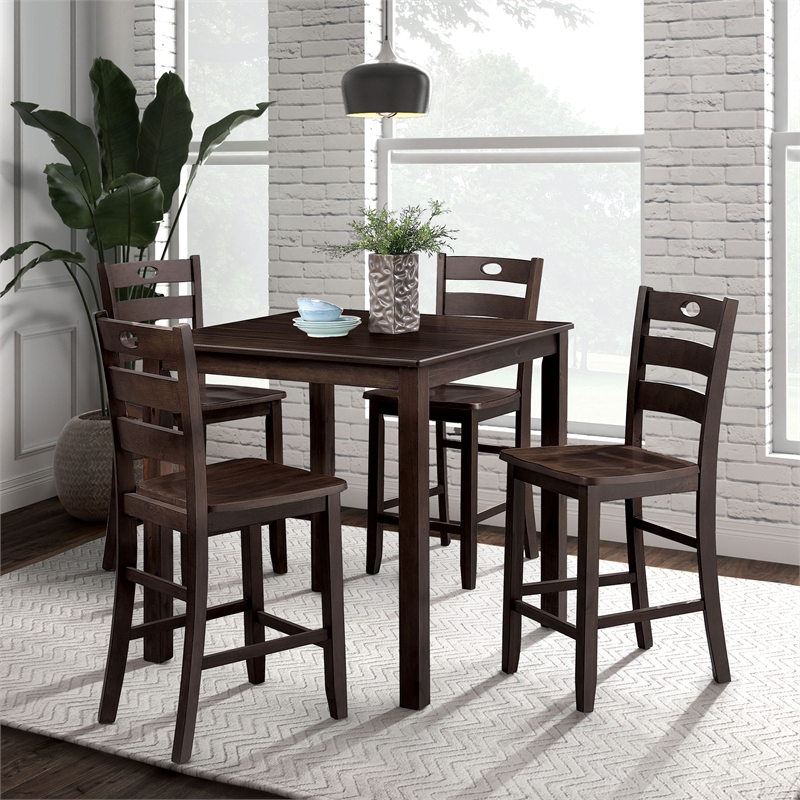 Bowery Hill 5-Piece Rubberwood Counter Height Dining Set in Espresso