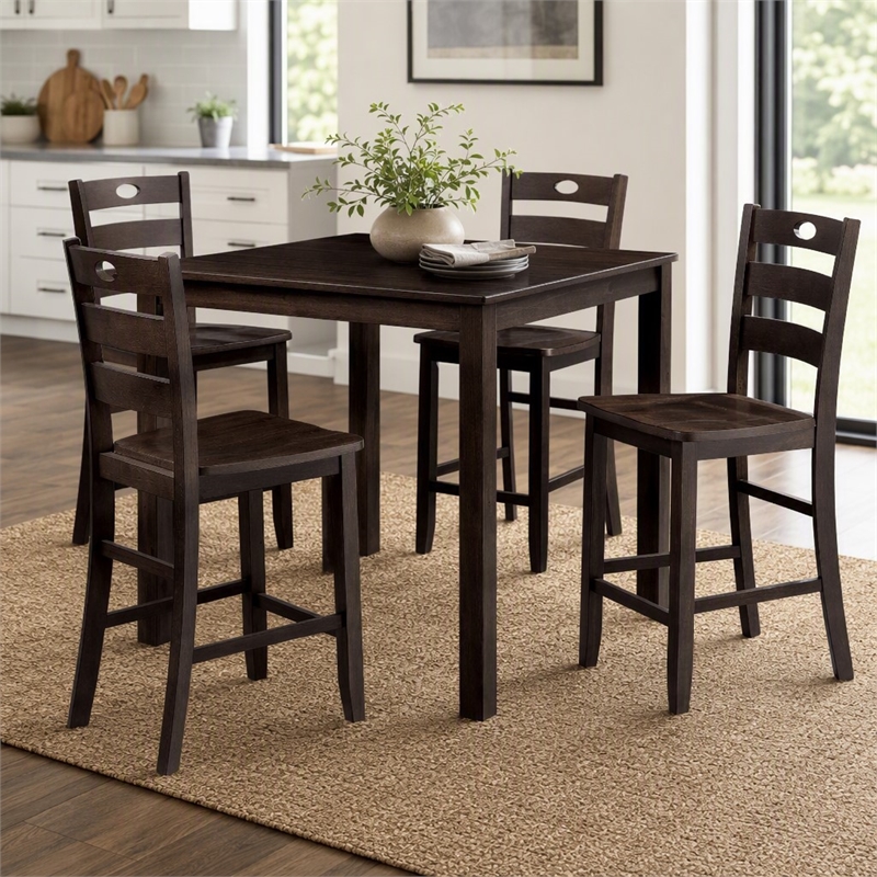 Bowery Hill 5-Piece Rubberwood Counter Height Dining Set in Espresso
