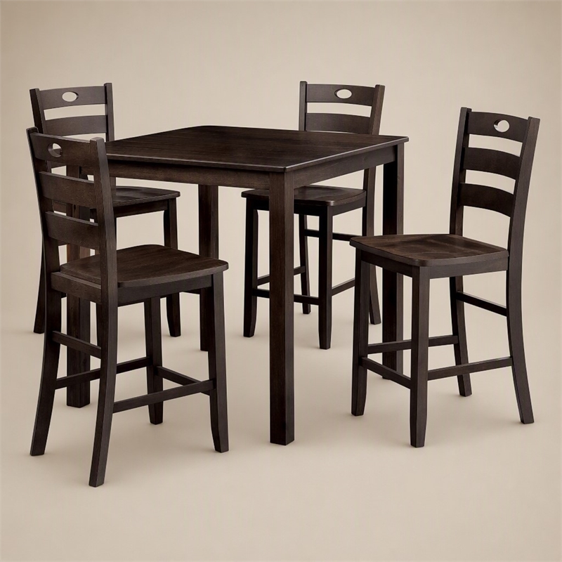 Bowery Hill 5-Piece Rubberwood Counter Height Dining Set in Espresso