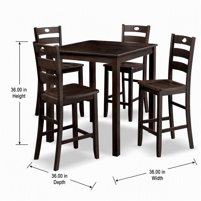 Bowery Hill 5-Piece Rubberwood Counter Height Dining Set in Espresso