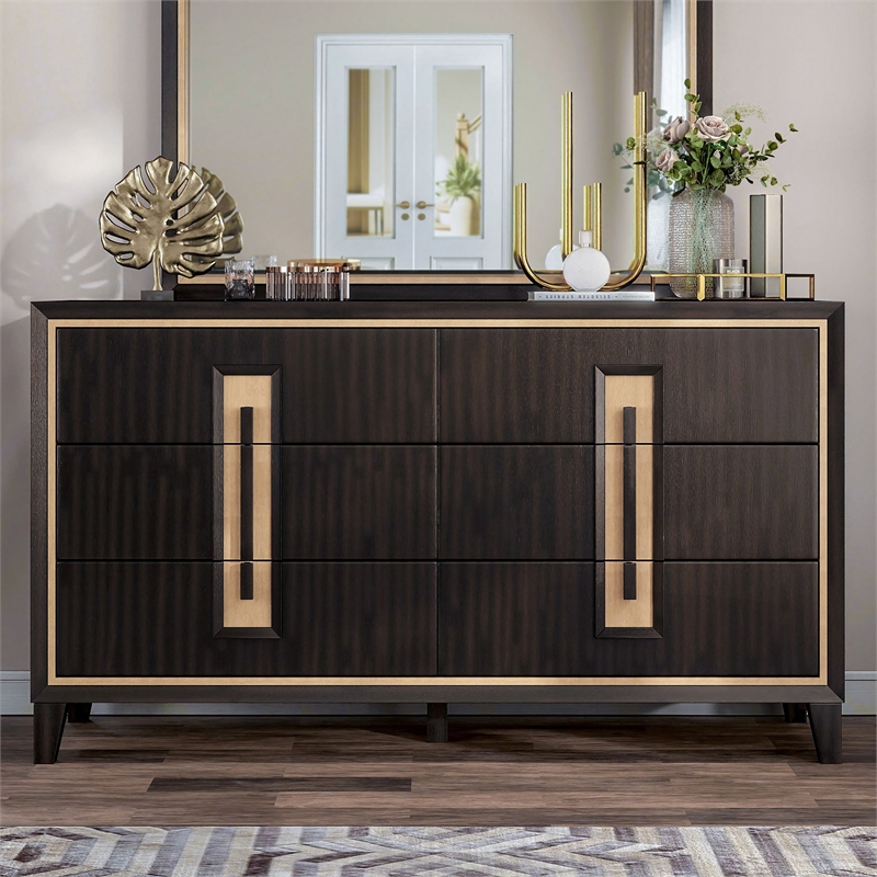 Bowery Hill 6-Drawer Solid Wood Dresser in Espresso Finish