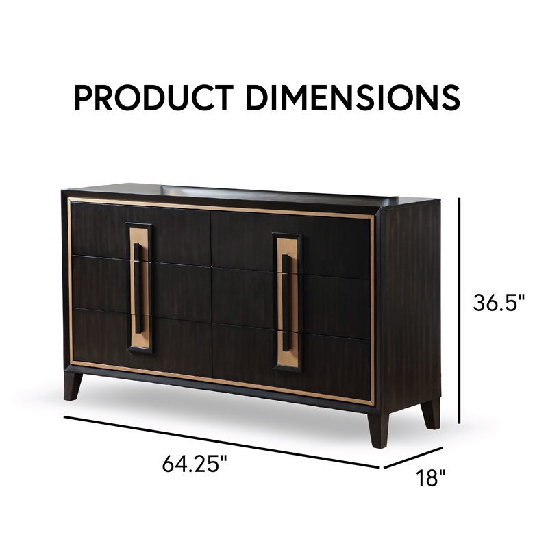 Bowery Hill 6-Drawer Solid Wood Dresser in Espresso Finish