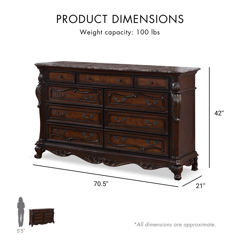Bowery Hill 9-Drawer Solid Wood Dresser in Dark Cherry Finish