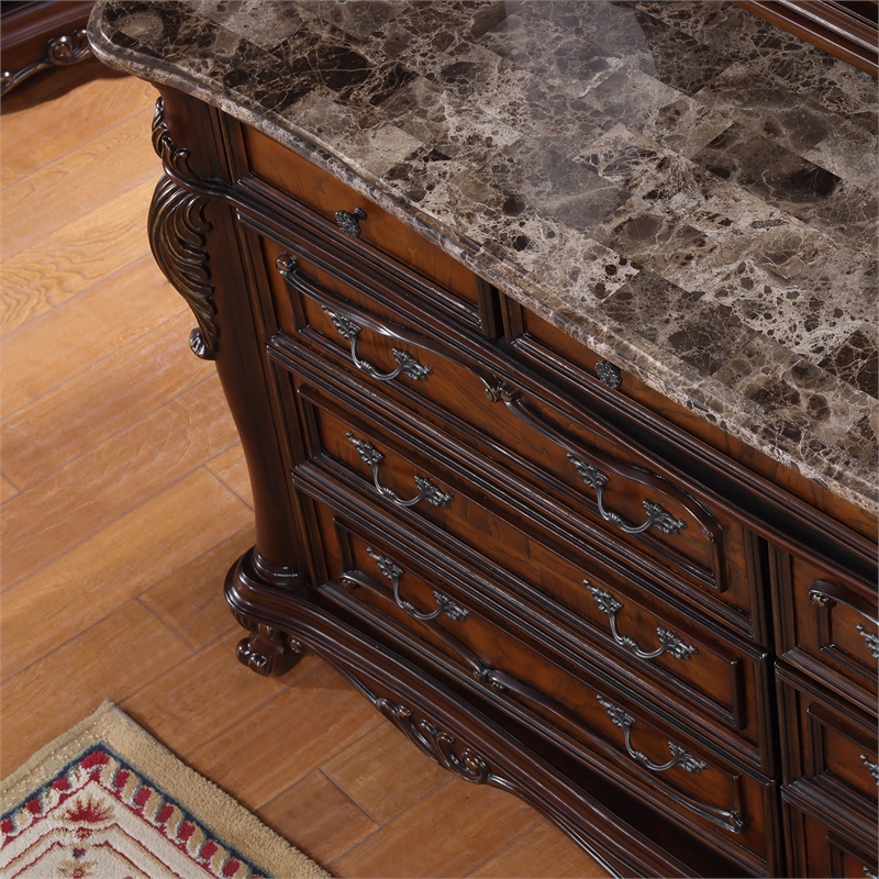 Bowery Hill 9-Drawer Solid Wood Dresser in Dark Cherry Finish