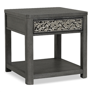 Bowery Hill Gray End Table with 1 Drawer and Open Shelf