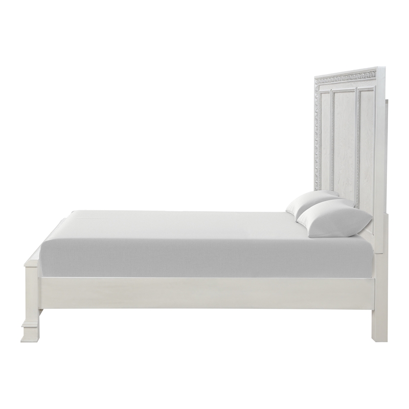 Bowery Hill Ornate Wood King Bed with Silver Accents in White Finish