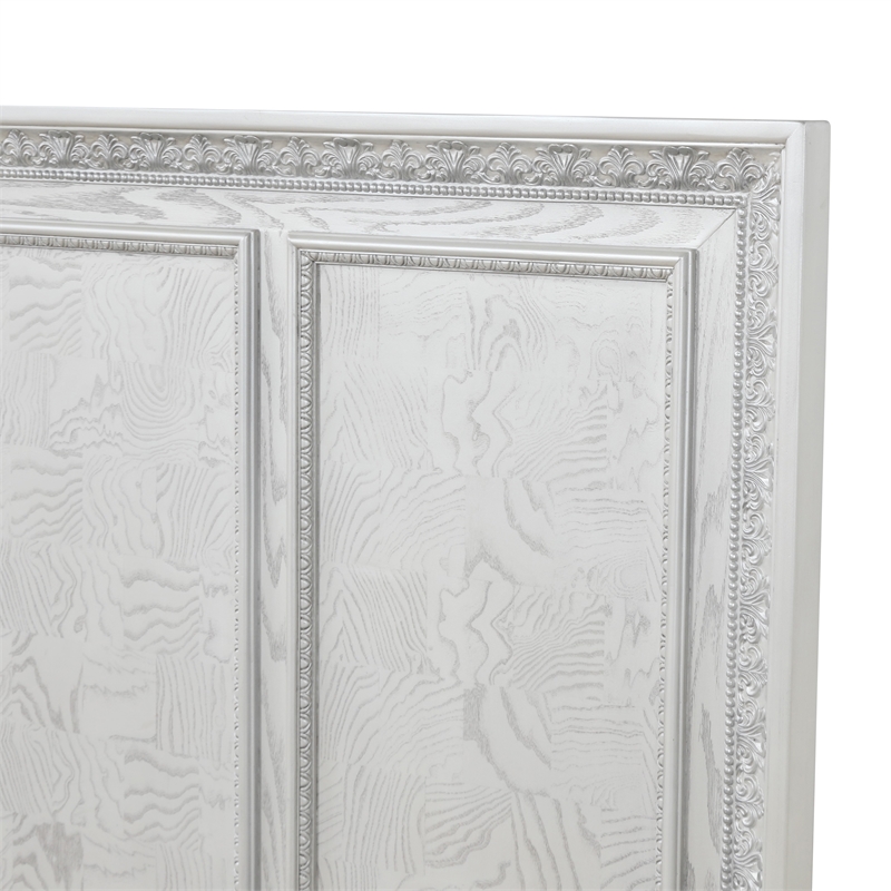 Bowery Hill Ornate Wood King Bed with Silver Accents in White Finish