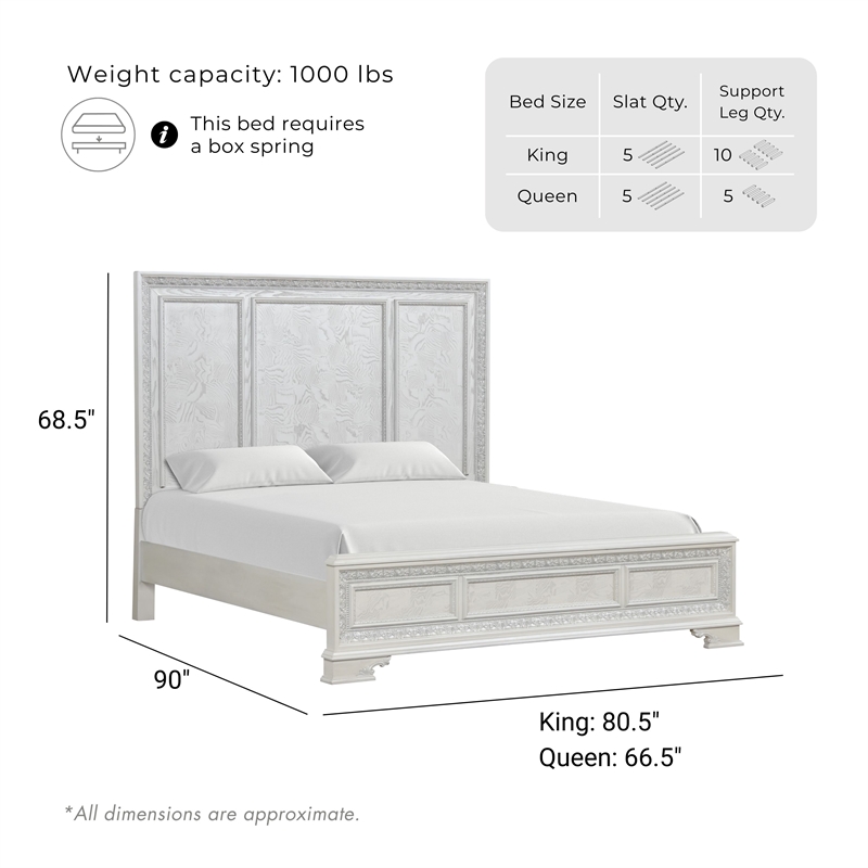 Bowery Hill Ornate Wood King Bed with Silver Accents in White Finish