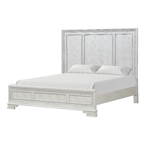 Bowery Hill Ornate Wood King Bed with Silver Accents in White Finish