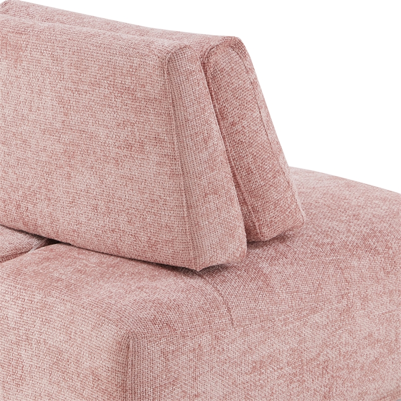 Bowery Hill Chenille and Wood Armless Chair in Pink