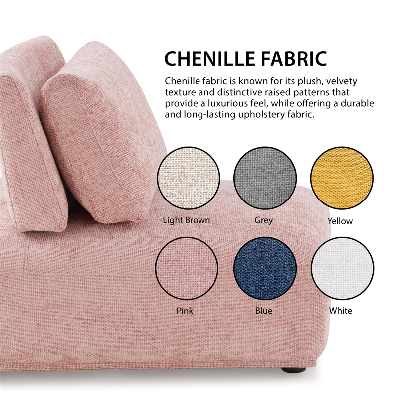 Bowery Hill Chenille and Wood Armless Chair in Pink