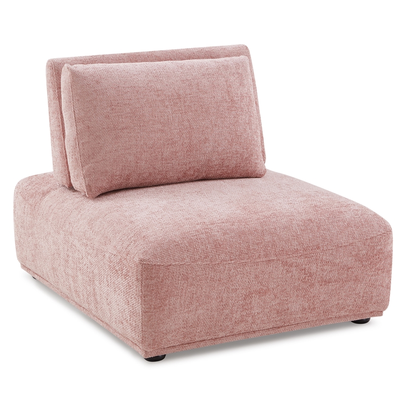 Bowery Hill Chenille and Wood Armless Chair in Pink