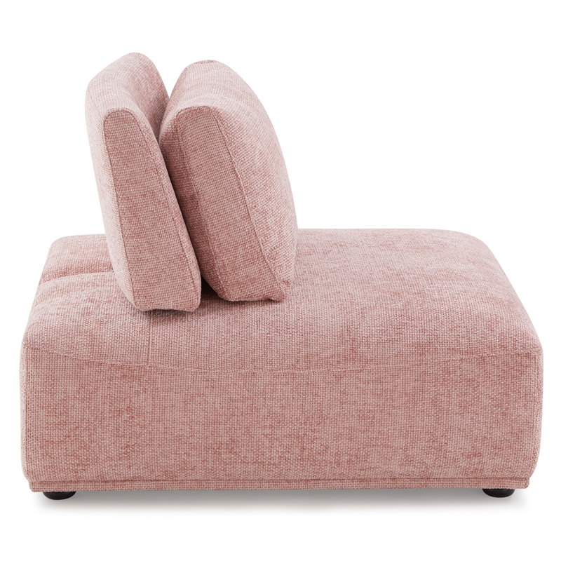 Bowery Hill Chenille and Wood Armless Chair in Pink