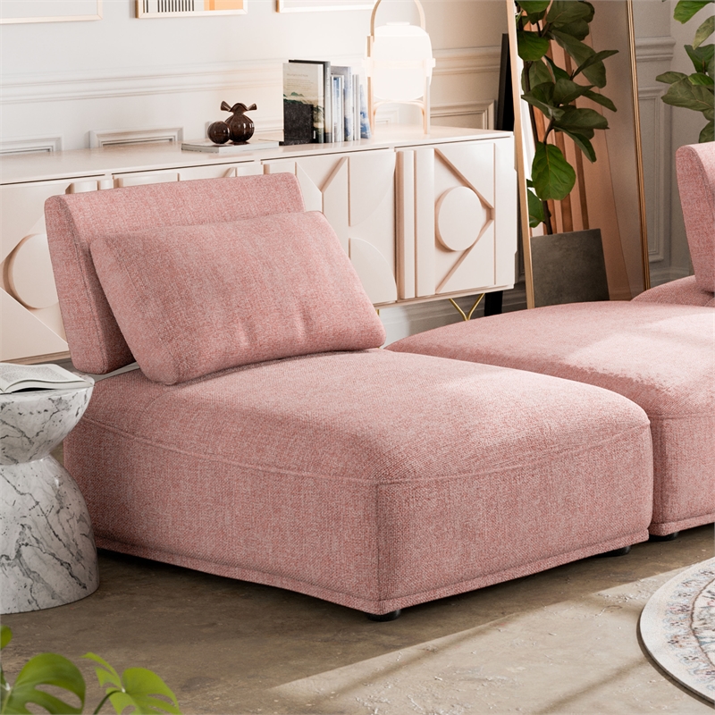Bowery Hill Chenille and Wood Armless Chair in Pink