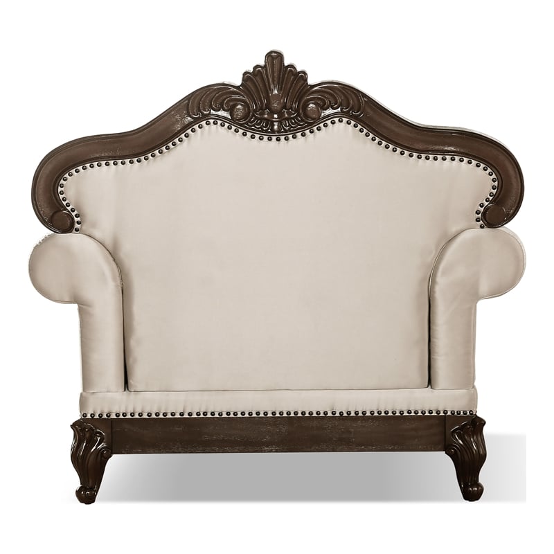 Bowery Hill 3-Piece Beige Fabric Sofa Set with Cherry Wood Details