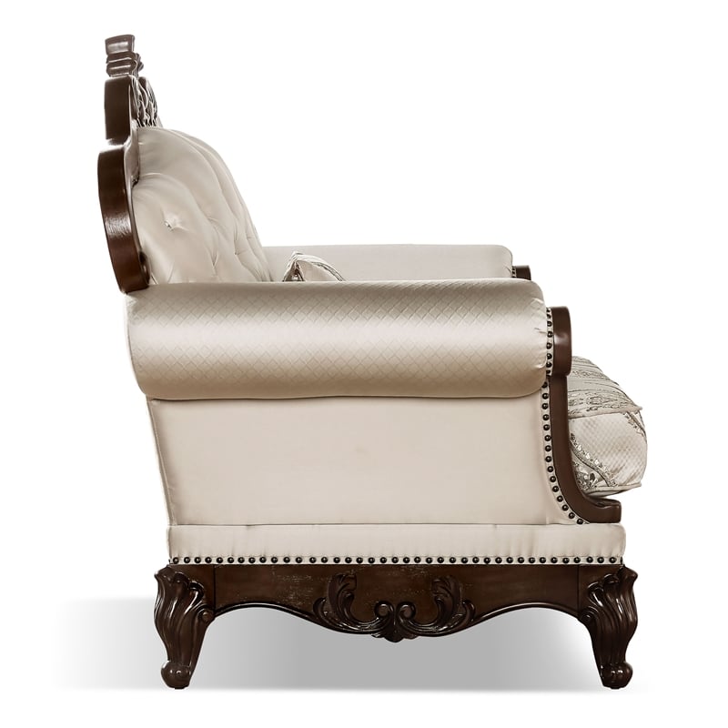 Bowery Hill 3-Piece Beige Fabric Sofa Set with Cherry Wood Details