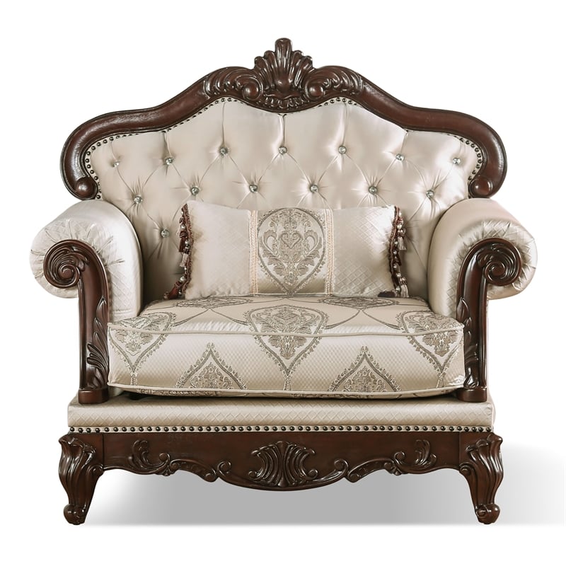 Bowery Hill 3-Piece Beige Fabric Sofa Set with Cherry Wood Details