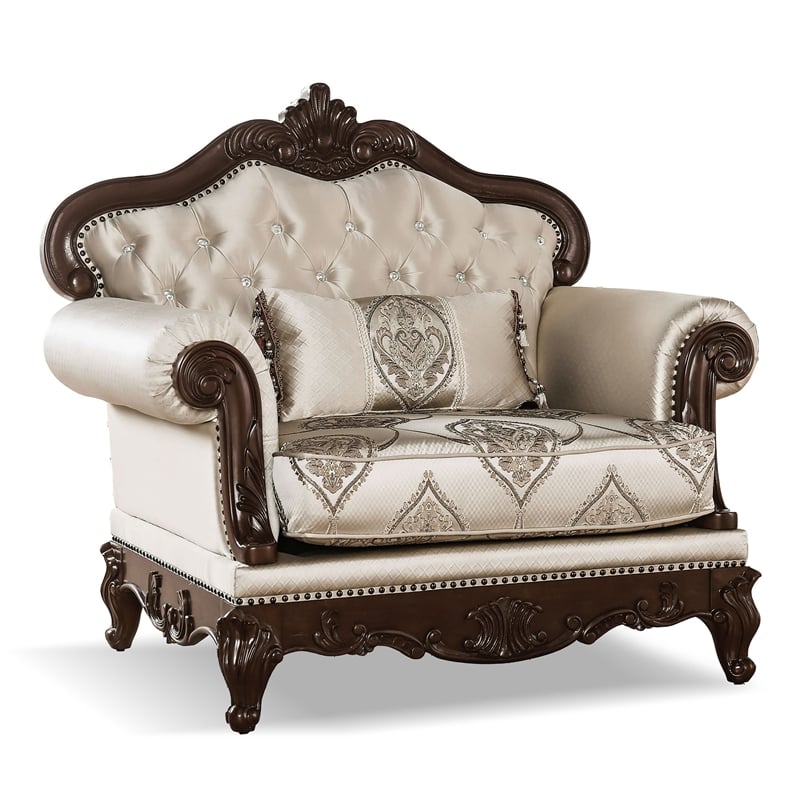 Bowery Hill 3-Piece Beige Fabric Sofa Set with Cherry Wood Details