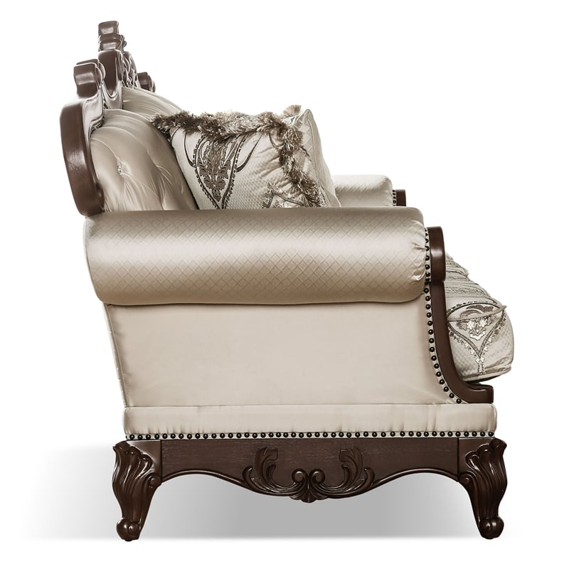 Bowery Hill 3-Piece Beige Fabric Sofa Set with Cherry Wood Details