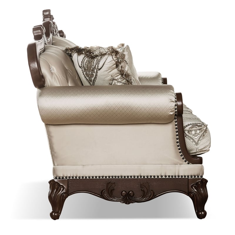 Bowery Hill 3-Piece Beige Fabric Sofa Set with Cherry Wood Details