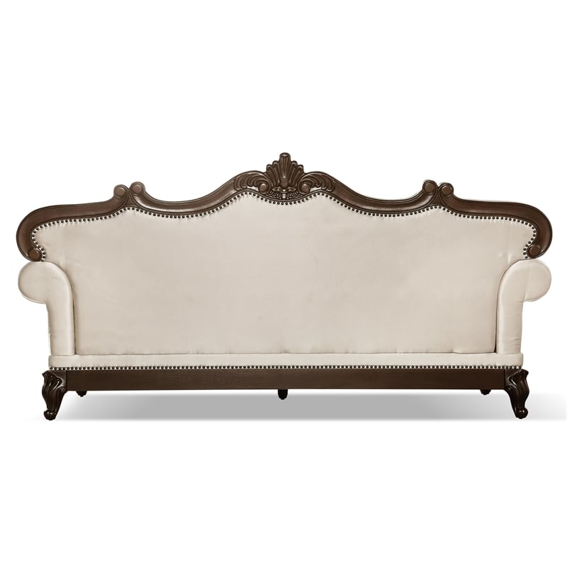 Bowery Hill 3-Piece Beige Fabric Sofa Set with Cherry Wood Details