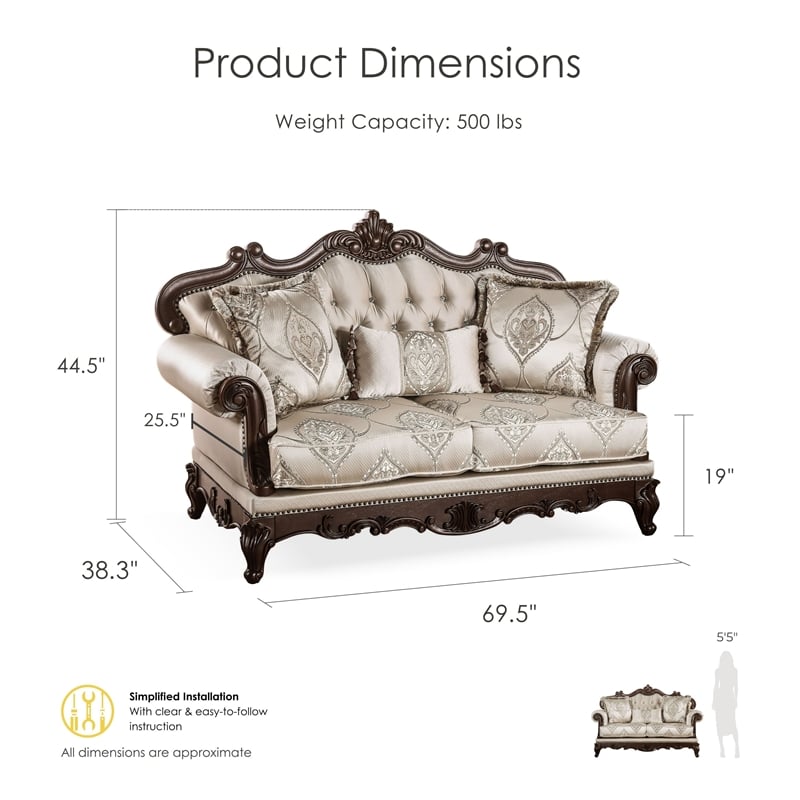 Bowery Hill 3-Piece Beige Fabric Sofa Set with Cherry Wood Details