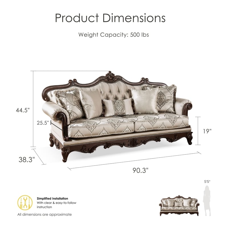 Bowery Hill 3-Piece Beige Fabric Sofa Set with Cherry Wood Details