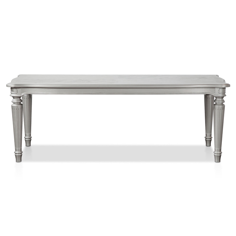 Bowery Hill Wood 84-in Dining Table in Silver Finish with Fluted Legs