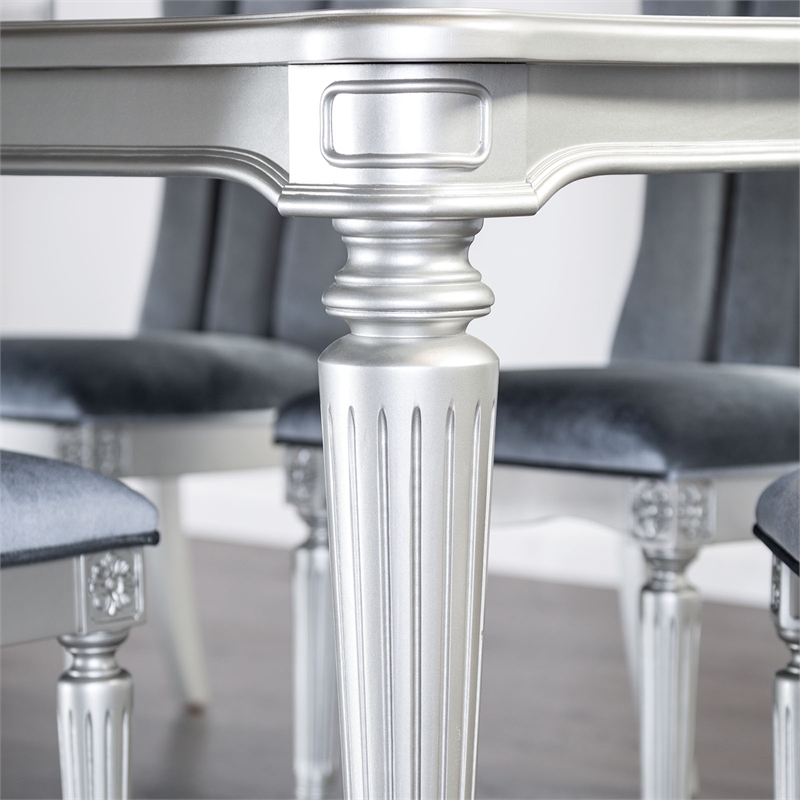 Bowery Hill Wood 84-in Dining Table in Silver Finish with Fluted Legs