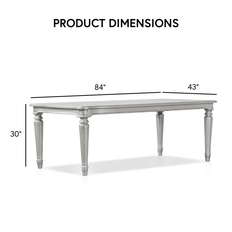 Bowery Hill Wood 84-in Dining Table in Silver Finish with Fluted Legs